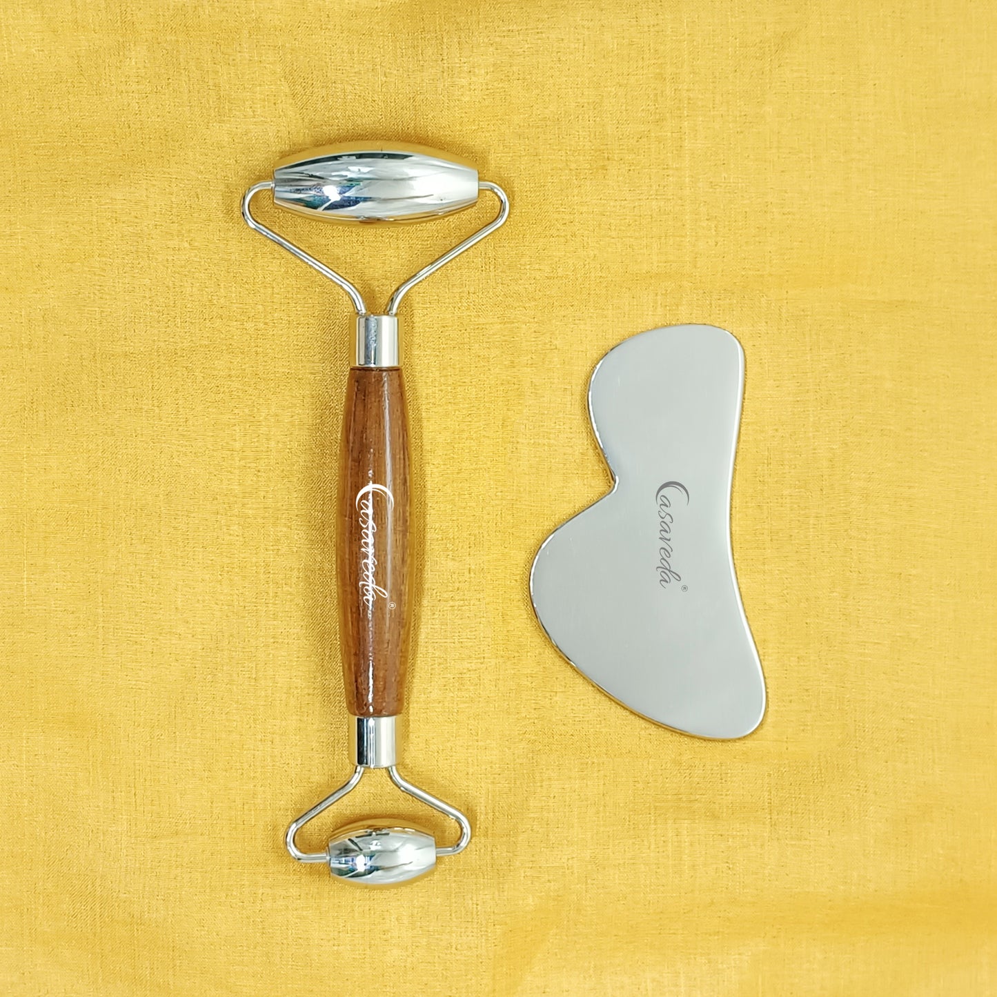 Steel Face Roller & B-Shape Gua Sha Set Double-Sided Facial Tools for Skin Care Facial Massage Kit