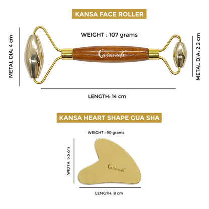 Kansa, Bronze Face Roller Natural Handmade (Wooden Handle With Kansa Heart Shape Gua Sha)