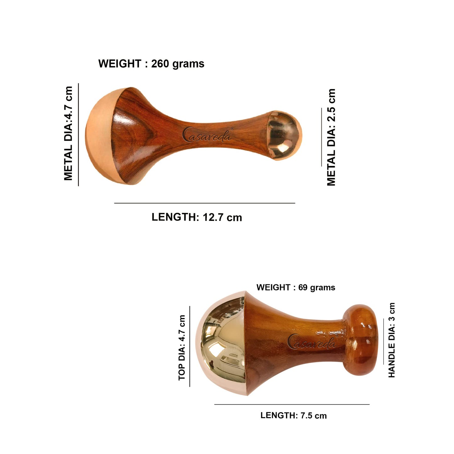 Casaveda® Kansa Wand Set | Double-Sided & Mushroom Shape Massagers with Teak Wood Handles | Ayurvedic Relaxation, Detoxification & Radiant Skin