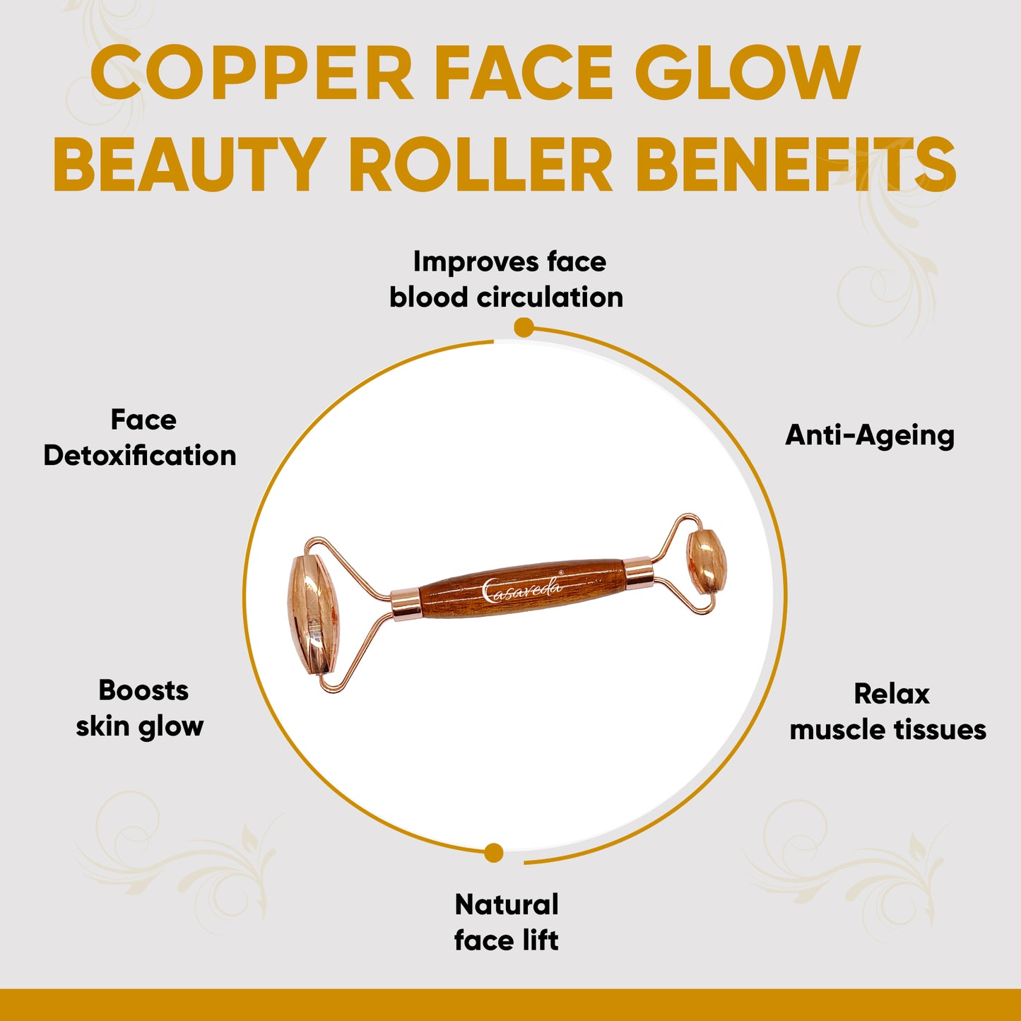 Copper Face Roller Natural Handmade Wooden Handle With Copper Heart Shape Gua Sha