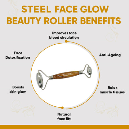 Stainless Steel Dual Side Face Roller for Face Therapy Facial Skin Care With Wooden Handle