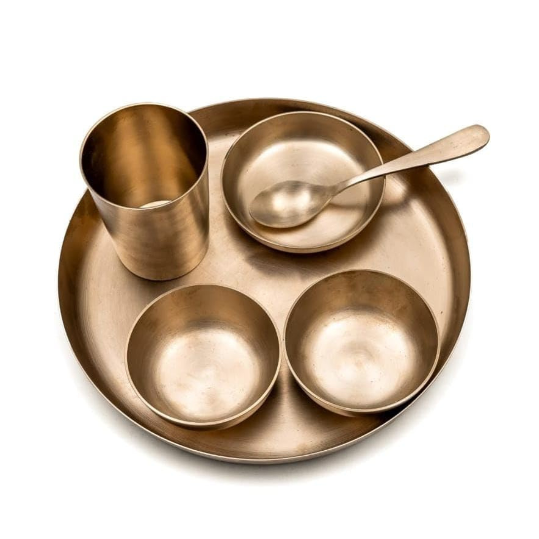 Handcrafted Bronze Dinner Set for 6 – Traditional Kansa Plate Set