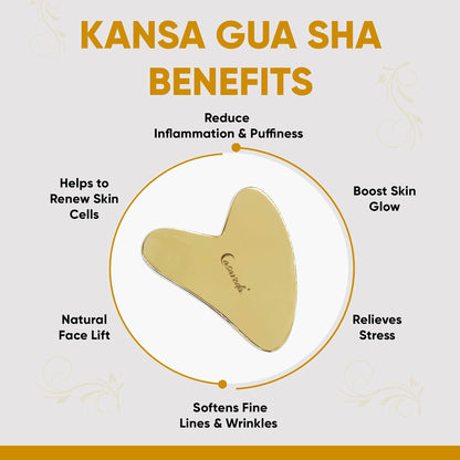 Kansa, Bronze Face Roller Natural Handmade (Wooden Handle With Kansa Heart Shape Gua Sha)