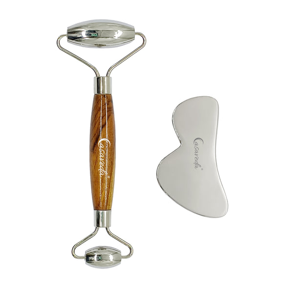 Steel Face Roller & B-Shape Gua Sha Set Double-Sided Facial Tools for Skin Care Facial Massage Kit