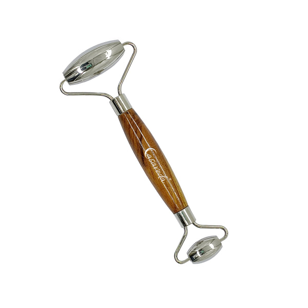 Stainless Steel Dual Side Face Roller for Face Therapy Facial Skin Care With Wooden Handle