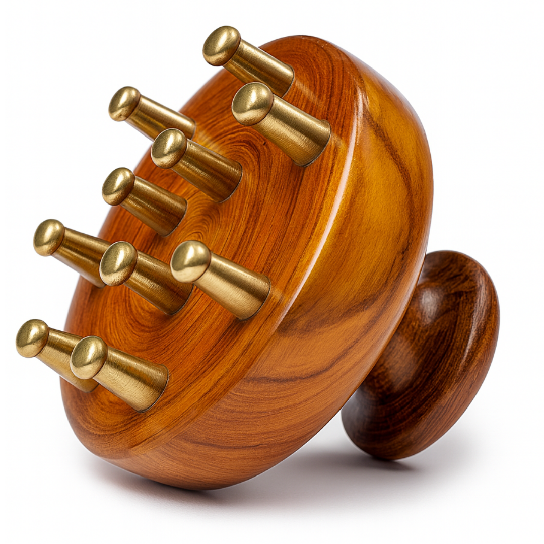 Casaveda® Kansa Scalp & Body Massager | Ayurvedic Teak Wood Massage Tool for Hair Growth, Stress Relief & Detox | Pure Kansa Stimulator