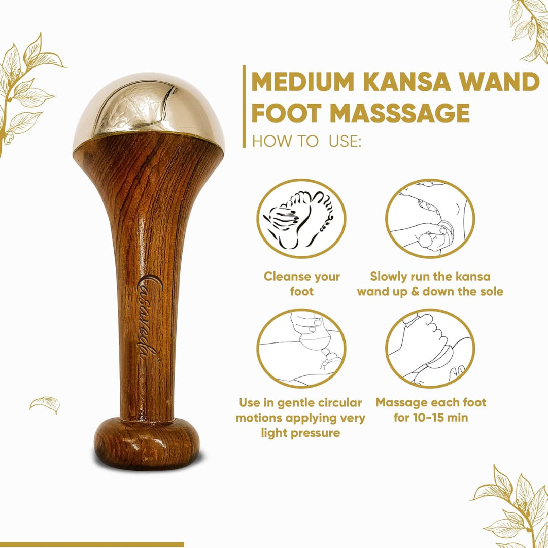 Casaveda® Luxury Dual Kansa Wand Set | Ayurvedic Face, Foot & Body Massager with Teak Wood Handle for Detox, Relaxation & Radiant Skin