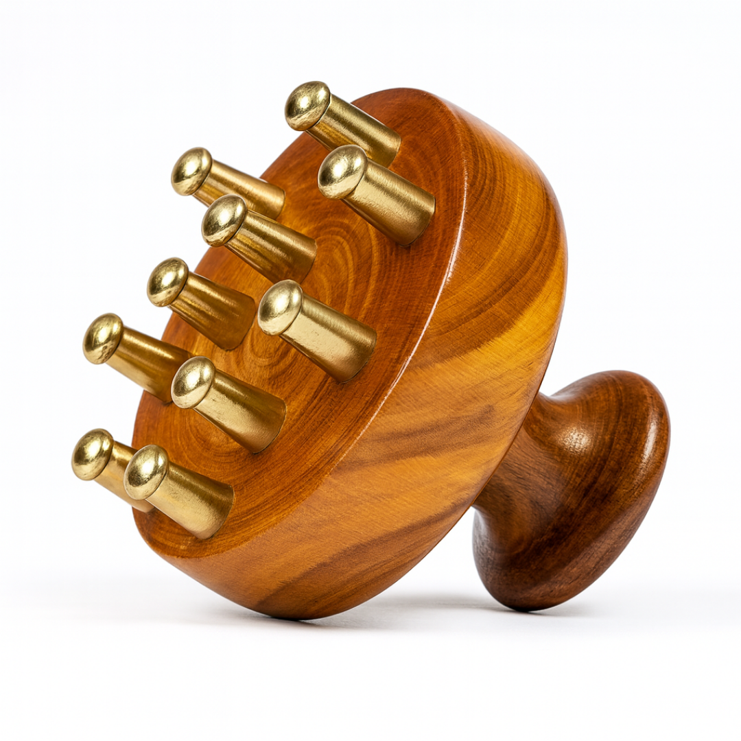 Casaveda® Kansa Scalp & Body Massager | Ayurvedic Teak Wood Massage Tool for Hair Growth, Stress Relief & Detox | Pure Kansa Stimulator