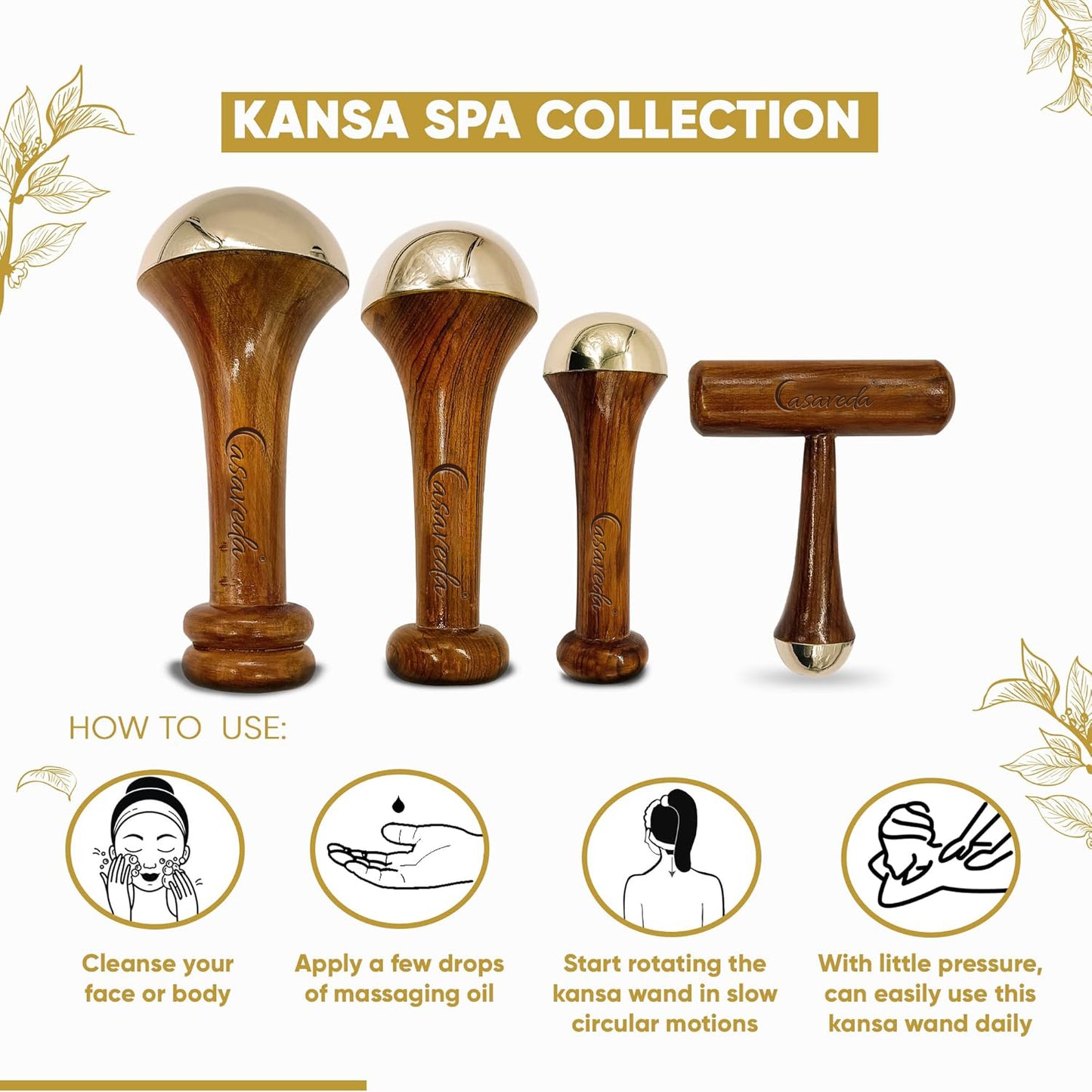 Casaveda® Kansa Wand Set, Kansa Wand Massager For Face, Body, Back, Foot Massager (Natural Brown)