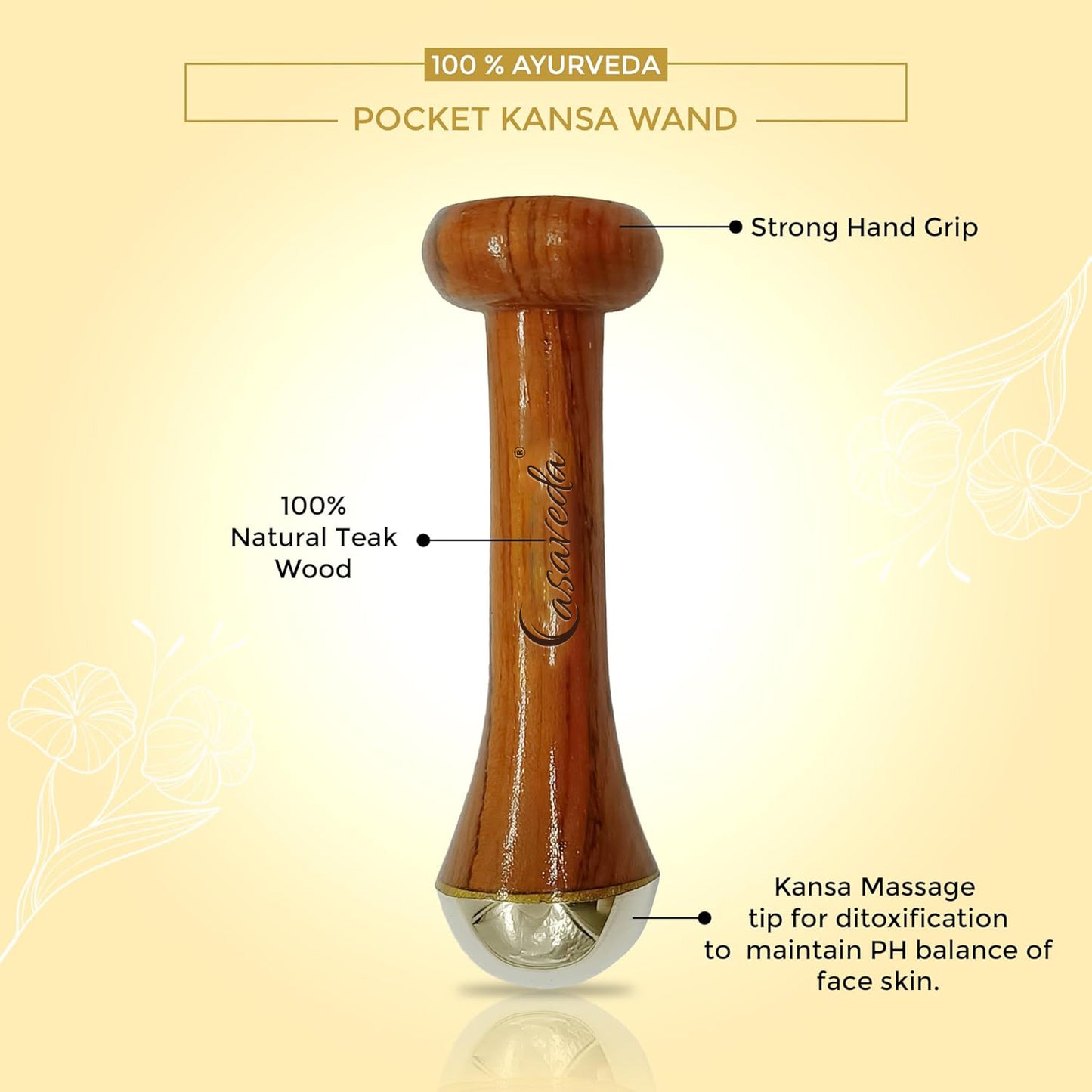 Casaveda® Ayurvedic Mini Kansa Wand Set With Kumkumadi Oil | Compact Face Tools With Wooden Handle For Glowing Skin,