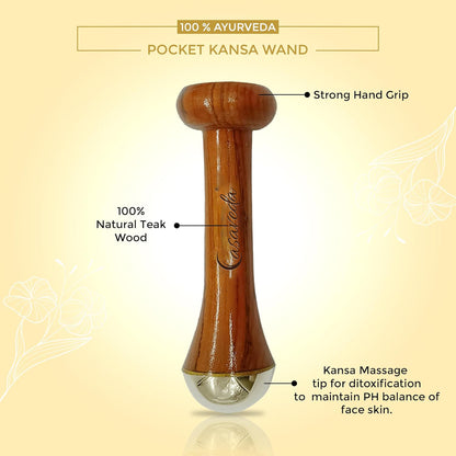 Casaveda® Ayurvedic Mini Kansa Wand Set With Kumkumadi Oil | Compact Face Tools With Wooden Handle For Glowing Skin,