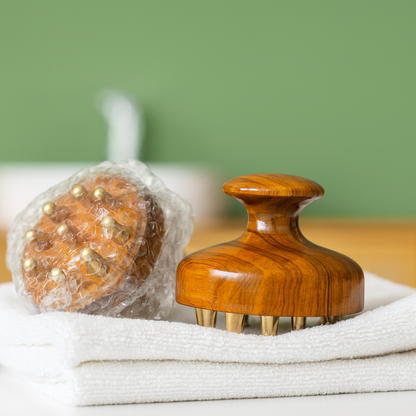 Casaveda® Kansa Scalp & Body Massager | Ayurvedic Teak Wood Massage Tool for Hair Growth, Stress Relief & Detox | Pure Kansa Stimulator