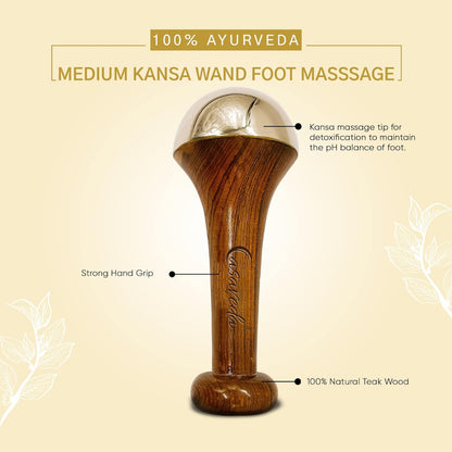 Casaveda® Luxury Dual Kansa Wand Set | Ayurvedic Face, Foot & Body Massager with Teak Wood Handle for Detox, Relaxation & Radiant Skin