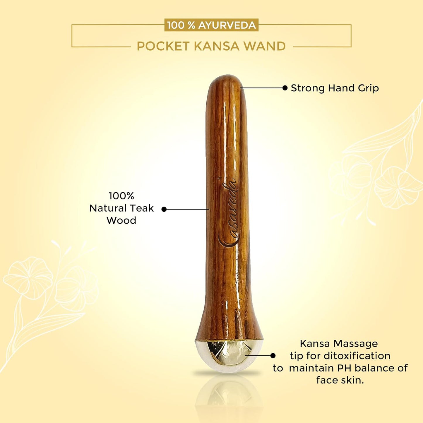 Casaveda® Ayurvedic Mini Kansa Wand Set With Kumkumadi Oil | Compact Face Tools With Wooden Handle For Glowing Skin,