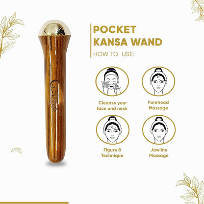 Casaveda® Ayurvedic Mini Kansa Wand Set With Kumkumadi Oil | Compact Face Tools With Wooden Handle For Glowing Skin,