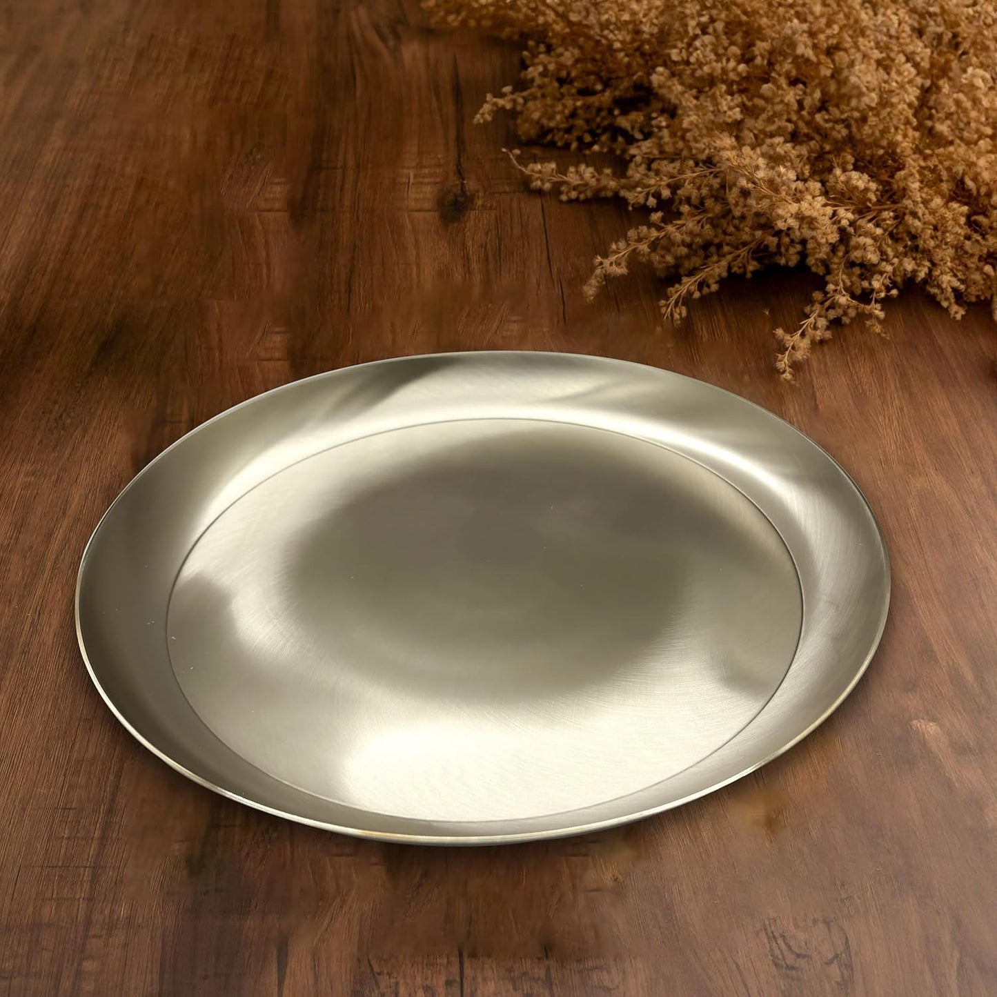 Casaveda® 6-Piece Kansa Solid Dinner Set | 1 Plate (10.8" Thali), 2 Bowls, 1 Glass, 1 Sweet Dish Plate, 1 Spoon - Bronze Dinner Set, Unique Design