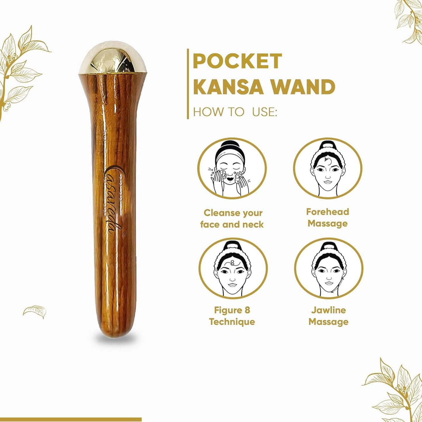 Casaveda® Ayurvedic Mini Kansa Wand Set | Compact Face & Body Massage Tools with Wooden Handle for Glowing Skin, Wrinkle Reduction & Relaxation, Pack of 4