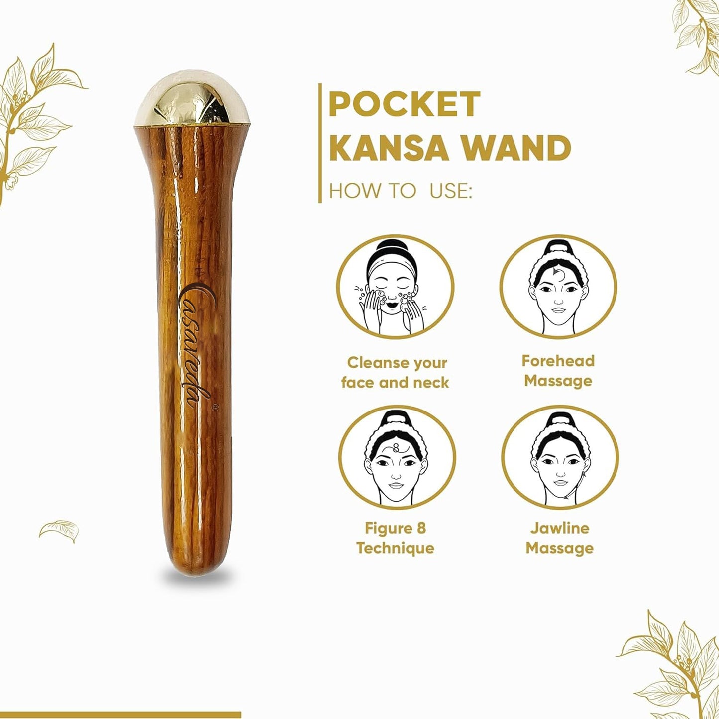 Casaveda® Ayurvedic Mini Kansa Wand Set | Compact Face & Body Massage Tools with Wooden Handle for Glowing Skin, Wrinkle Reduction & Relaxation