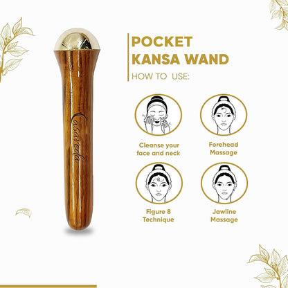 Casaveda® Ayurvedic Mini Kansa Wand Set | Compact Face & Body Massage Tools with Wooden Handle for Glowing Skin, Wrinkle Reduction & Relaxation