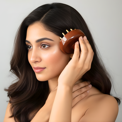 Casaveda® Kansa Scalp Massager & Body Stimulator | Ayurvedic Bronze Head Massager Tool for Hair Growth, Stress Relief & Detox | Handmade Wooden Handle