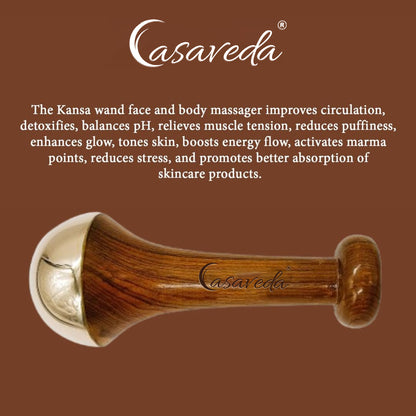 Casaveda® Luxury Dual Kansa Wand Set | Ayurvedic Face, Foot & Body Massager with Teak Wood Handle for Detox, Relaxation & Radiant Skin