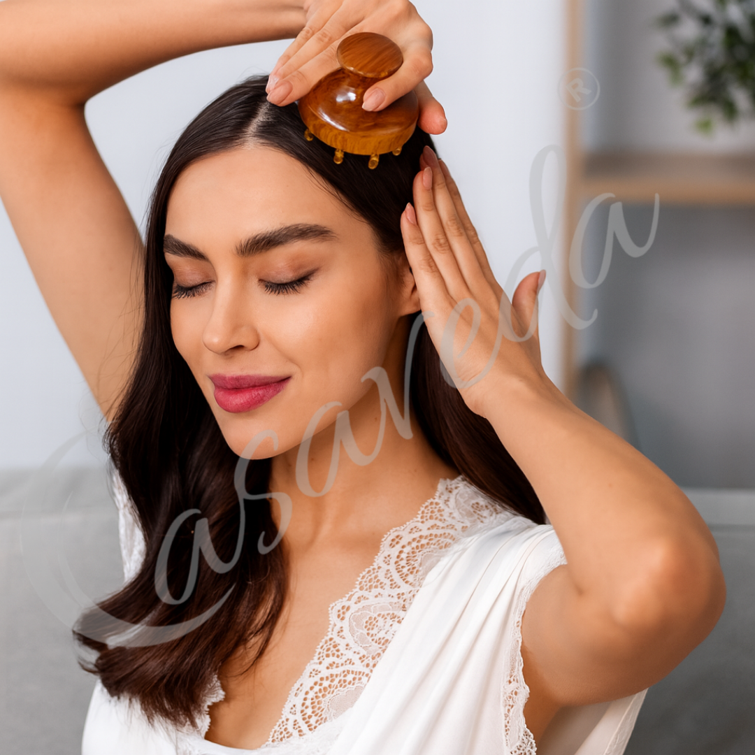 Casaveda® Kansa Scalp & Body Massager | Ayurvedic Teak Wood Massage Tool for Hair Growth, Stress Relief & Detox | Pure Kansa Stimulator