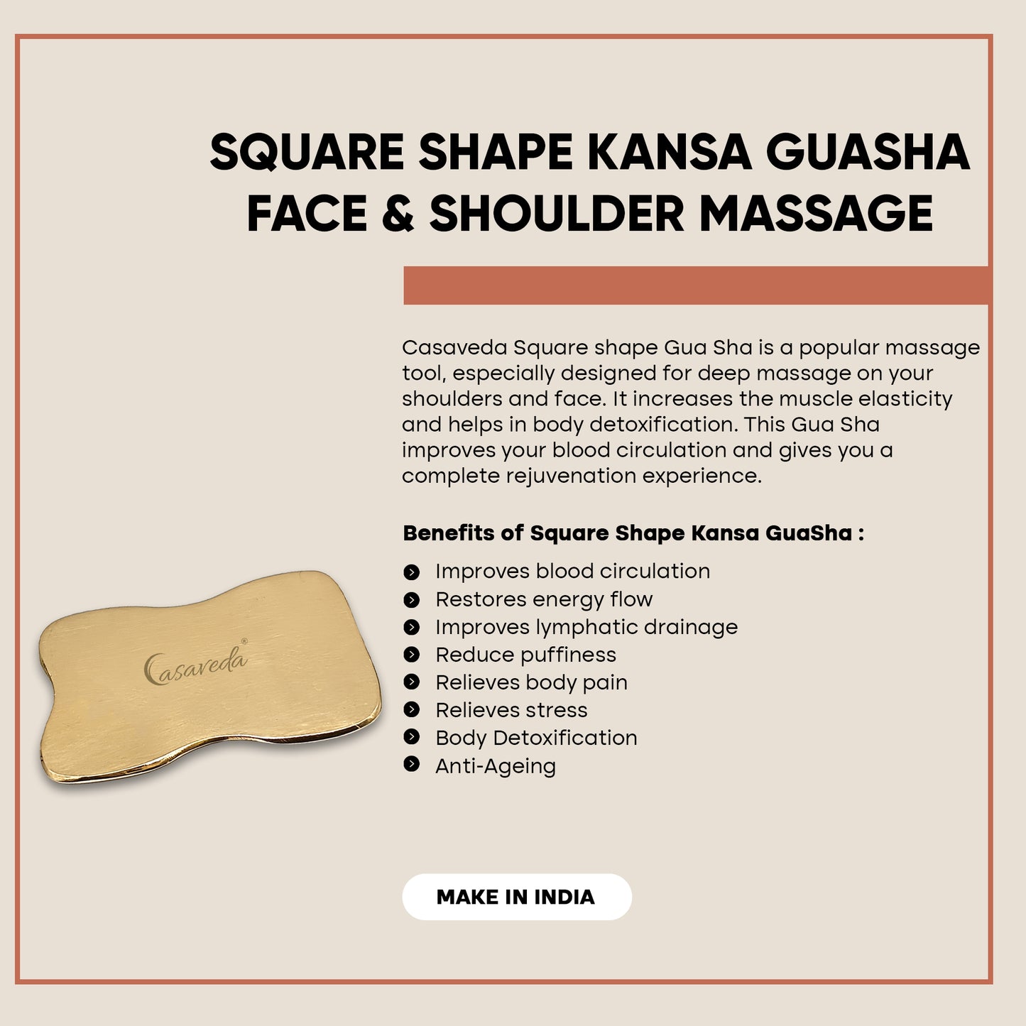 Casaveda Square Shape Kansa GuaSha Face & Shoulder Massage