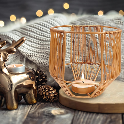 Gold Leaf Metal Tealight Candle Holders | Decorative Lantern for Diwali, Christmas, Table, Wedding & Home Decor, Set of 3