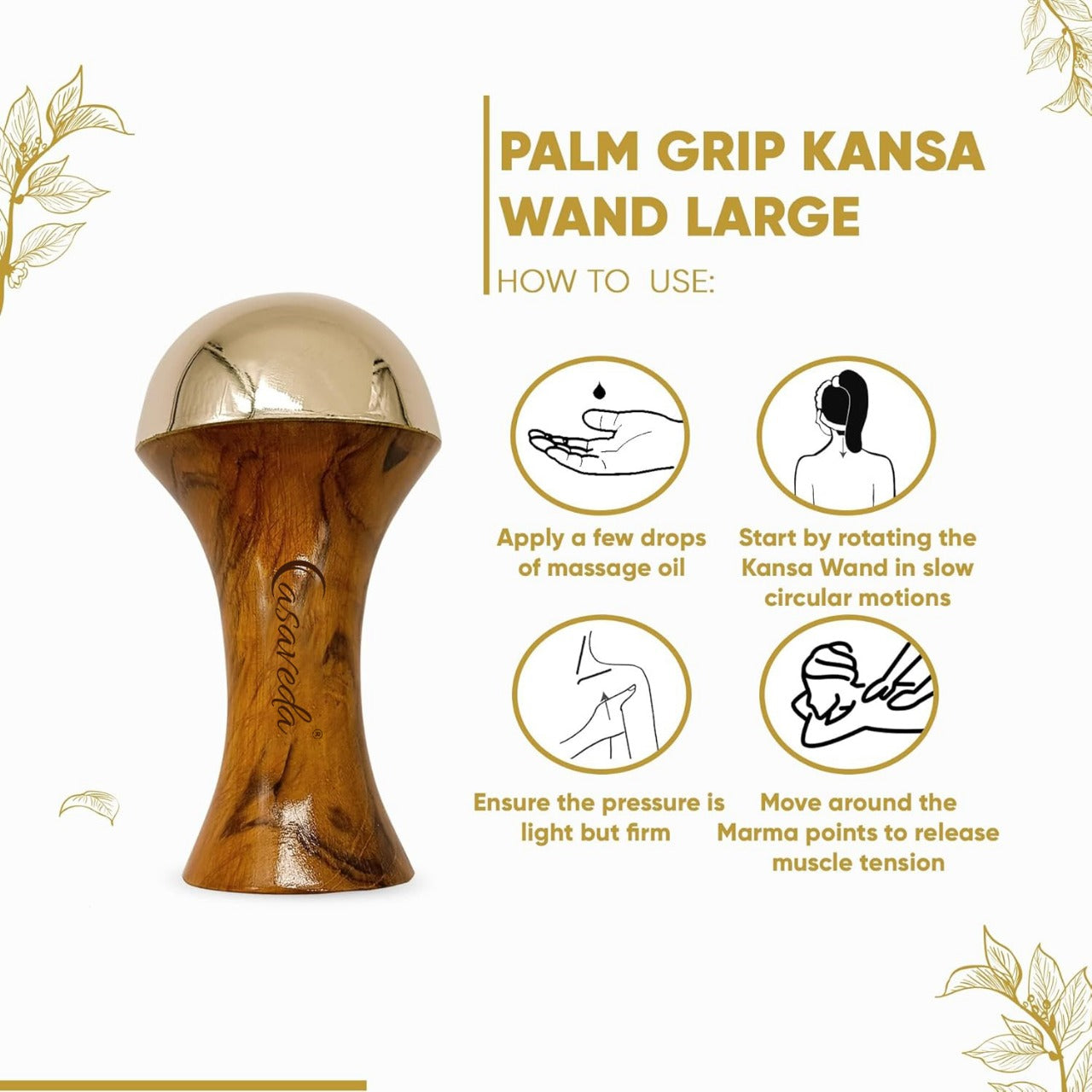 Casaveda® Palm Grip Kansa Wand Face Massage Tool for Deep Relaxation and Natural Glow