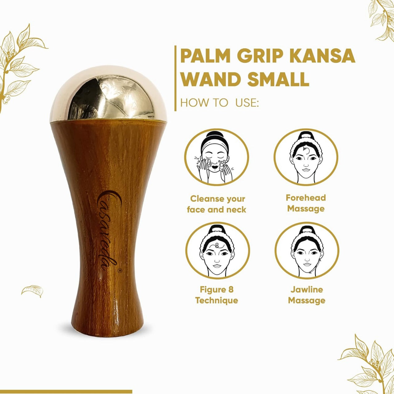 Casaveda® Small Palm Grip Kansa Wand Massage Tool For Reducing Puffiness and Restoring Balance