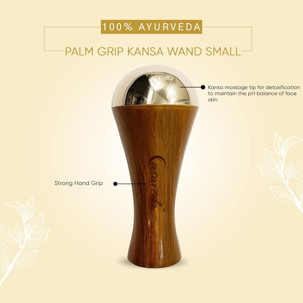 Casaveda® Small Palm Grip Kansa Wand Massage Tool For Reducing Puffiness and Restoring Balance