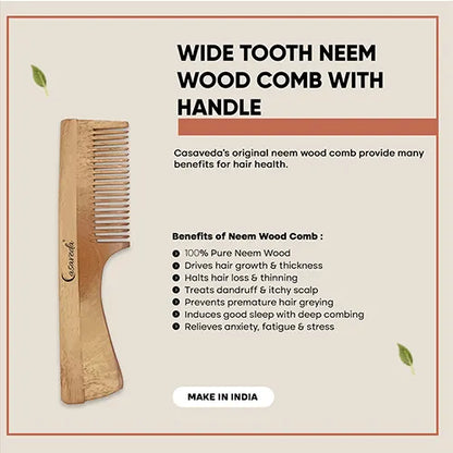 Peigne en bois de neem à dents larges Casaveda avec poignée 